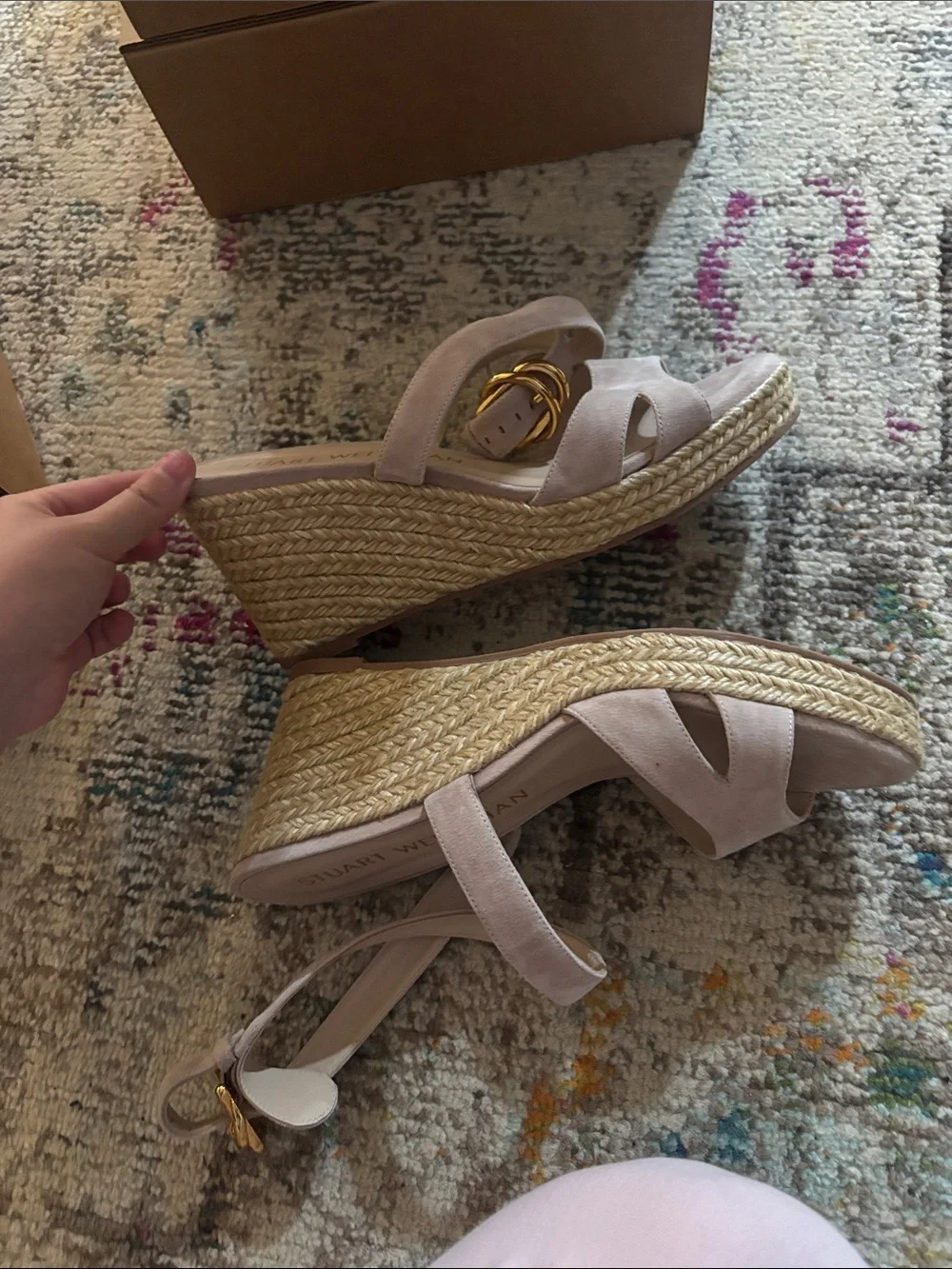 Stuart weitzman 8.5 blush espadrille wrap wedges